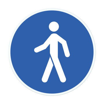 Gebotszeichen, Fußgänger, blaues Schild vor weißem Hintergrund, Illustration