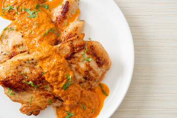 grilled chicken steak with red curry sauce