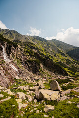 Mountain valley with waterfall Skok. High Tatras national park , Mlynicka dolina, Slovakia landscape. © Zedspider