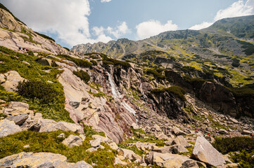 Fototapeta Mountain valley with waterfall Skok. High Tatras national park , Mlynicka dolina, Slovakia landscape. obraz