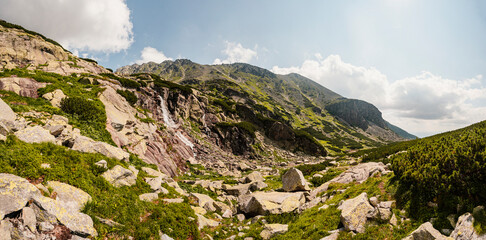 Mountain valley with waterfall Skok. High Tatras national park , Mlynicka dolina, Slovakia landscape. © Zedspider