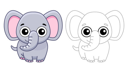 Zoo animal for children coloring book. Funny elephant in a cartoon style. Trace the dots and color the picture