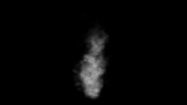 Soft smoke motion on dark backdrop. Gray fume slowly floating rises up. Animation mist effect. Abstract white puffs of smoke swirls overlay on black background pollution. Smoke stream 4k footage