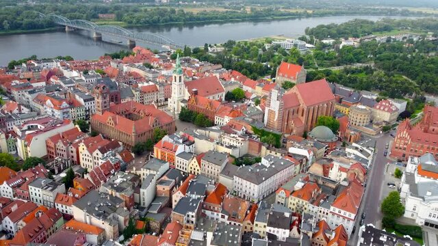 Aerial view of old town of Torun, Poland.