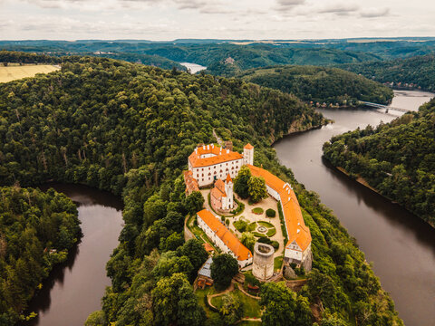 Bitov medieval castle in South Moravia region, Czech republic, Europe. Aerial drone view.