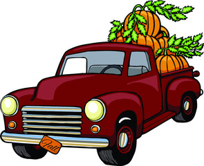 1950s classic truck with autumn pumpkins 
