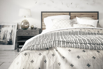 Cosy Bedroom Interior Conception - black and white 3D Visualization