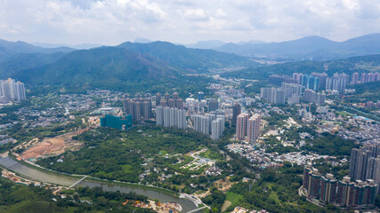 2021 Aug 1,Hong Kong.Aerial view of Sheung Shui District .