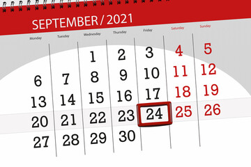 Calendar planner for the month september 2021, deadline day, 24, friday