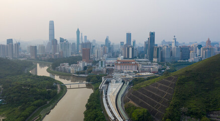 2021 Aug 01,Hong Kong.Looking towards Shenzhen from the direction of Lo Wu, Hong Kong, 