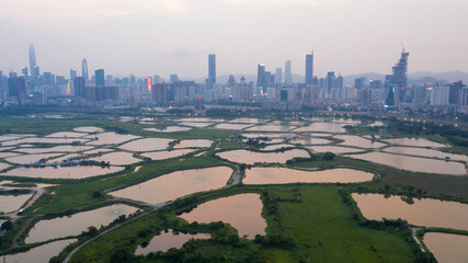 Aerial view of Ma Tso Lung  in Hong Kong,Far away is Shenzhen China area.