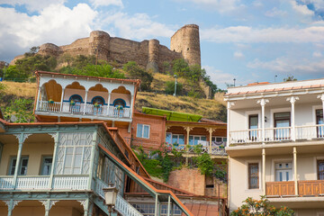 Narikala fortress Tbilisi. Antique carved balconies.