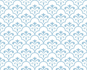 Fototapeta na wymiar Flower geometric pattern. Seamless vector background. White and blue ornament. Ornament for fabric, wallpaper, packaging. Decorative print