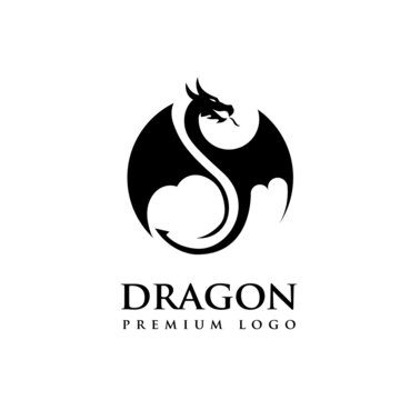 Dragon silhouette in a circle logo vector