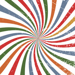 Abstract vintage sunlight of red yellow blue and green flowers background with a star in the center. Carnival circus style for circling animation. Star burst sun beam vector illustration