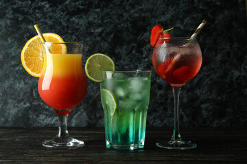 Fresh summer cocktails on wooden rustic table