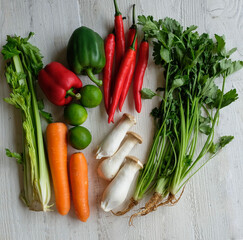 Common fresh farm produce at the wet market. Asian Greens. Local and imported ingredients for your culinary needs from fungi, leafy vegetables, herbs, tubers, bulbs, seeds and spices
