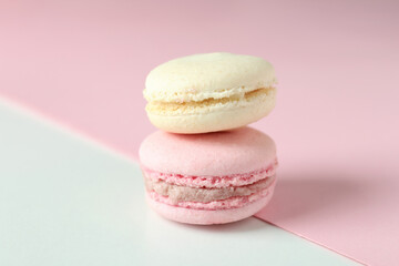 Concept of tasty dessert with delicious macaroons