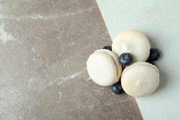 Concept of tasty dessert with delicious macaroons