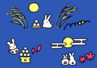 お月見の詰め合わせイラストです。	
