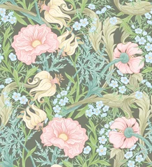 Behang Floral Seamless pattern, background with In art nouveau style, vintage, old, retro style. Colored vector illustration.. © Elen  Lane