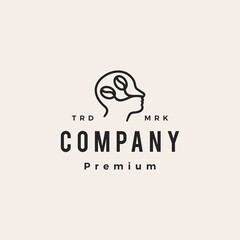 aromatic coffee brain think neuron cafein hipster vintage logo vector icon illustration