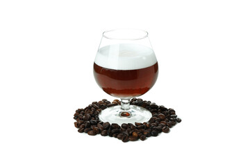 Glass of irish coffee isolated on white background