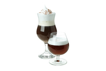 Glasses of Irish coffee isolated on white background