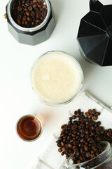 Concept of making Irish coffee on white background