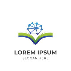 Obraz premium modern education logo design with flat blue and green color style