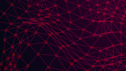 Structure of connected lines and dots. Wireframe polygonal elements on a dark background. Science and technology. 3d