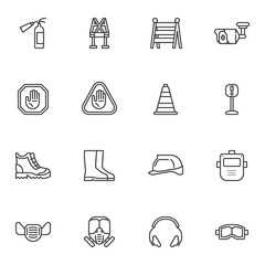 Work Safety Equipment line icons set