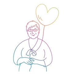 Old woman in glasses with heart shaped balloon.