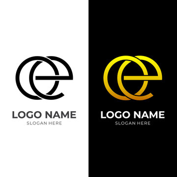 letter oe logo concept with flat black and gold color style
