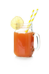 Glass jar of summer cocktail isolated on white background