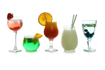 Different summer cocktails isolated on white background