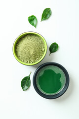 Concept of japanese tea with matcha on white background