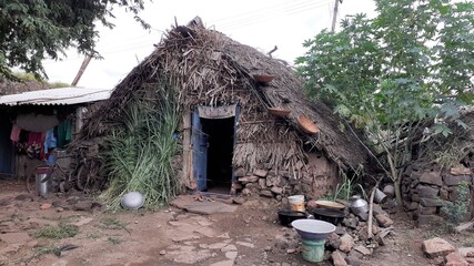 hut in the village in Belagavi Village Karnataka, India August 4, 2021