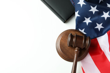 American law concept with judge gavel on white background