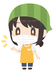 マスクを付けた店員のイラスト