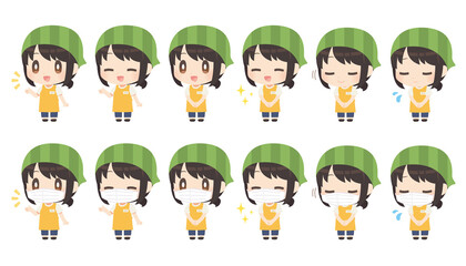 マスクを付けた店員のイラストセット