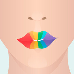 lgbt flag painted on lips close up