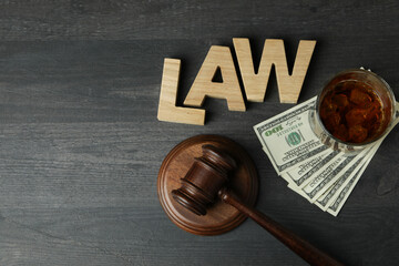 Law concept with judge gavel on dark wooden table