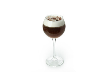 Glass of irish coffee isolated on white background