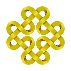 Chinese auspicious knot made of intertwined golden mobius stripes. Ancient traditional symbol.