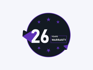 26 years warranty icon isolated on white background