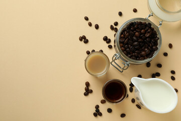 Concept of making Irish coffee on beige background
