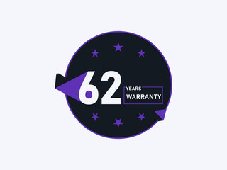 62 years warranty icon isolated on white background
