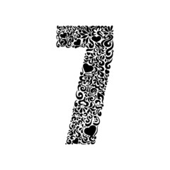 Stencil drawing ornament black cut out number seven