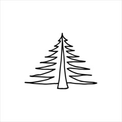 Single tree - hand drawn doodle vector icon, isolated on white background. Monochrome vector image.